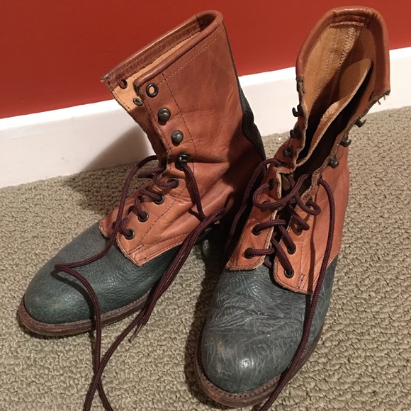 Vintage Biltrite tan and teal boots - Picture 1 of 5